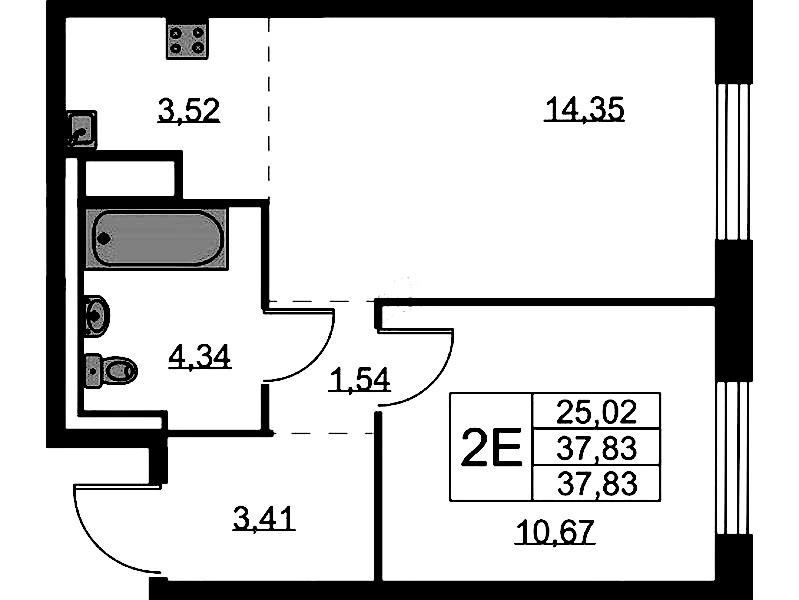 1-комнатная квартира 37.83 м², 2/9 эт., ЖК «Квартал Лаголово»